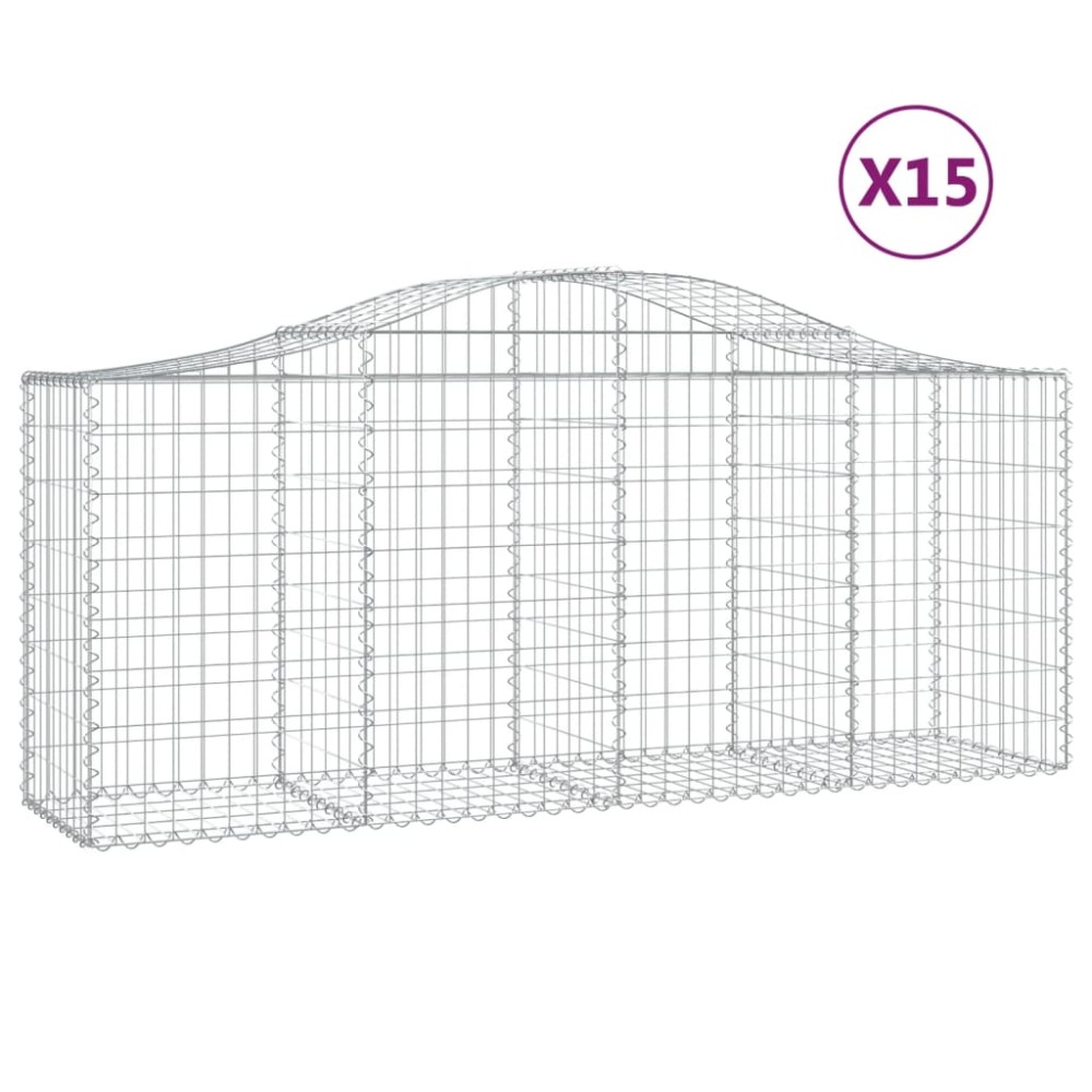 vidaXL Συρματοκιβώτια Τοξωτά 15 τεμ. 200x50x80/100 εκ. Γαλβαν. Ατσάλι