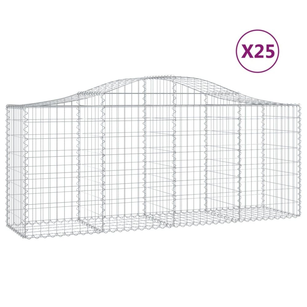 vidaXL Συρματοκιβώτια Τοξωτά 25 τεμ. 200x50x80/100 εκ. Γαλβαν. Ατσάλι
