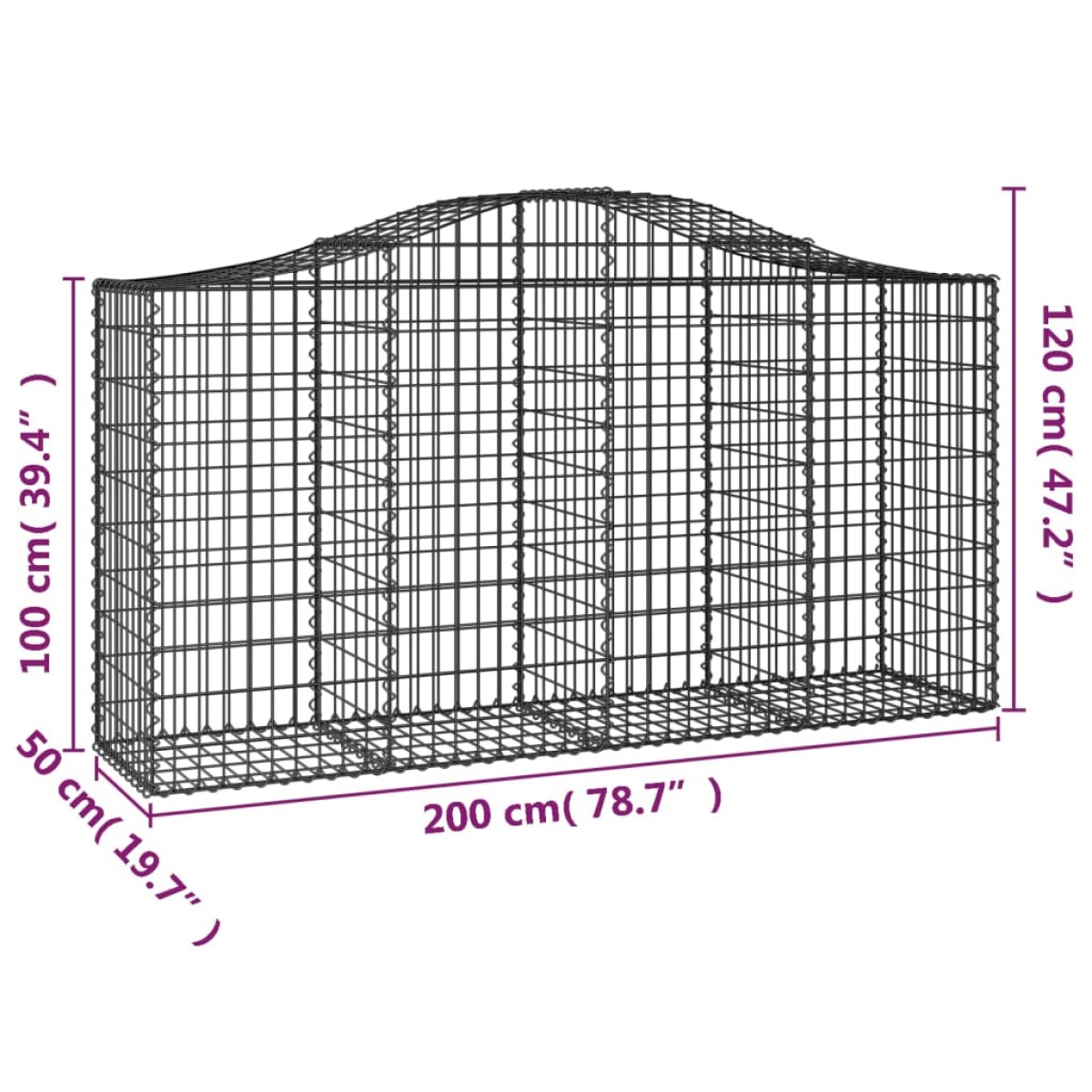 vidaXL Συρματοκιβώτια Τοξωτά 3 τεμ. 200x50x100/120 εκ. Γαλβαν. Ατσάλι
