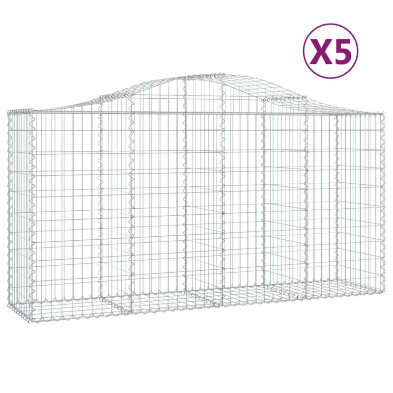 vidaXL Συρματοκιβώτια Τοξωτά 5 τεμ. 200x50x100/120 εκ. Γαλβαν. Ατσάλι