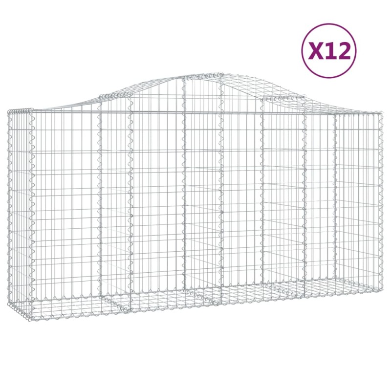 vidaXL Συρματοκιβώτια Τοξωτά 12 τεμ. 200x50x100/120 εκ. Γαλβαν. Ατσάλι