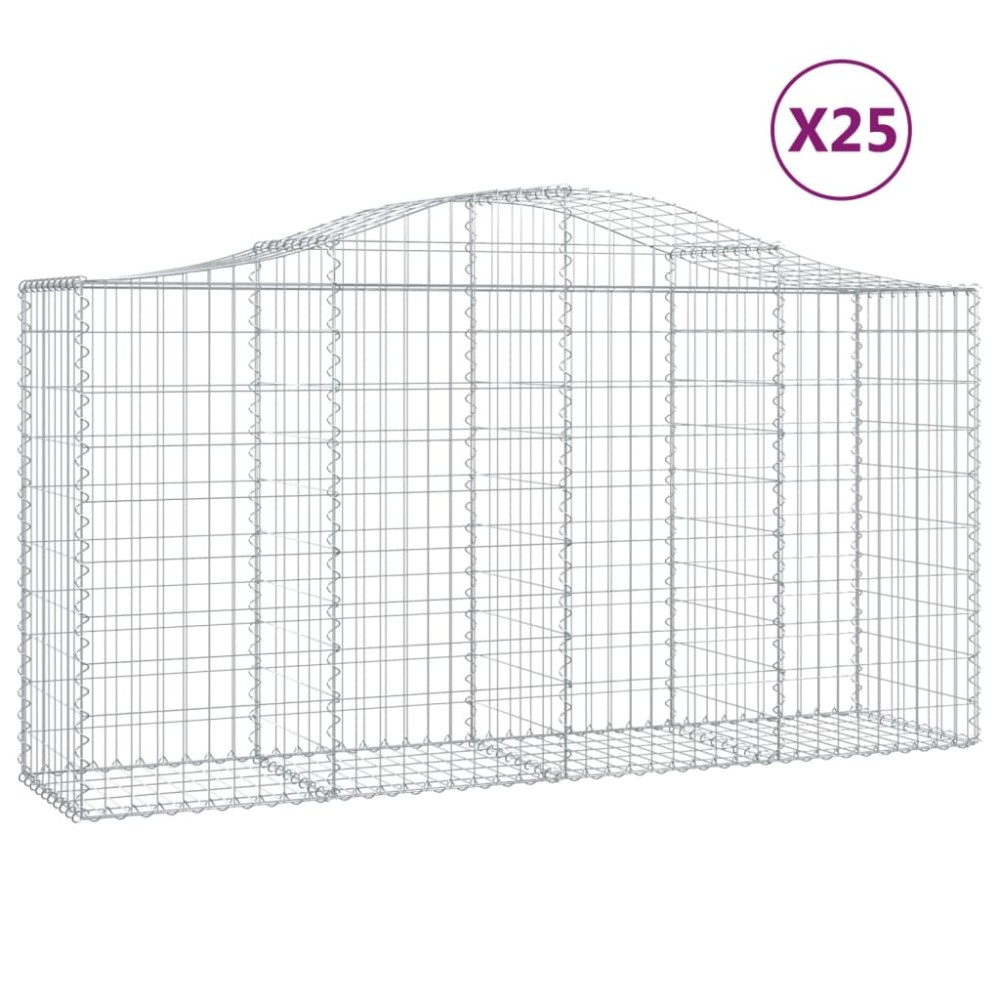 vidaXL Συρματοκιβώτια Τοξωτά 25 τεμ. 200x50x100/120 εκ. Γαλβαν. Ατσάλι