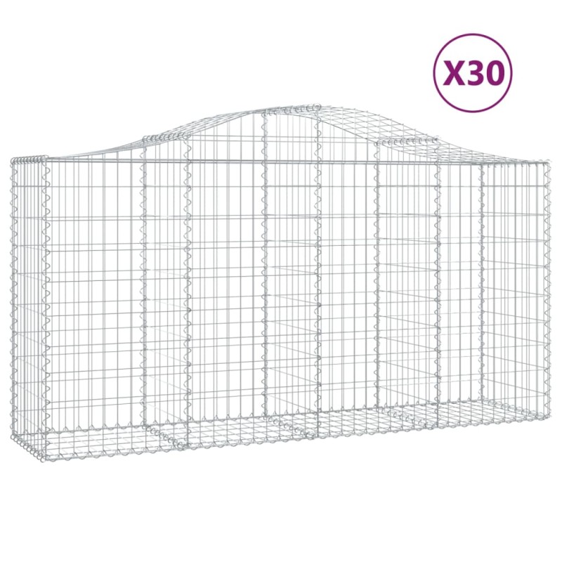 vidaXL Συρματοκιβώτια Τοξωτά 30 τεμ. 200x50x100/120 εκ. Γαλβαν. Ατσάλι
