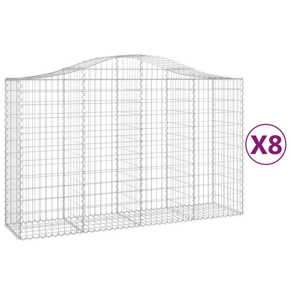 vidaXL Συρματοκιβώτια Τοξωτά 8 τεμ. 200x50x120/140 εκ. Γαλβαν. Ατσάλι
