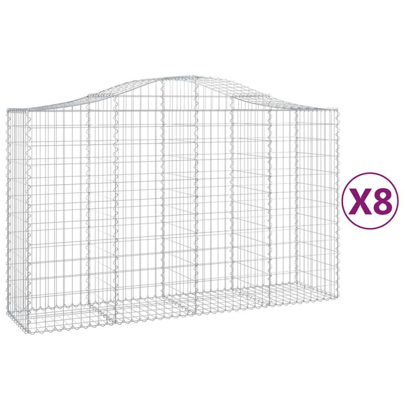 vidaXL Συρματοκιβώτια Τοξωτά 8 τεμ. 200x50x120/140 εκ. Γαλβαν. Ατσάλι
