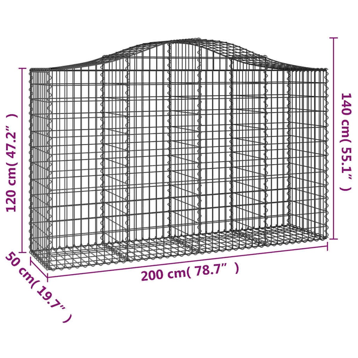 vidaXL Συρματοκιβώτια Τοξωτά 8 τεμ. 200x50x120/140 εκ. Γαλβαν. Ατσάλι