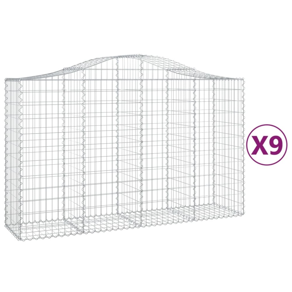 vidaXL Συρματοκιβώτια Τοξωτά 9 τεμ. 200x50x120/140 εκ. Γαλβαν. Ατσάλι