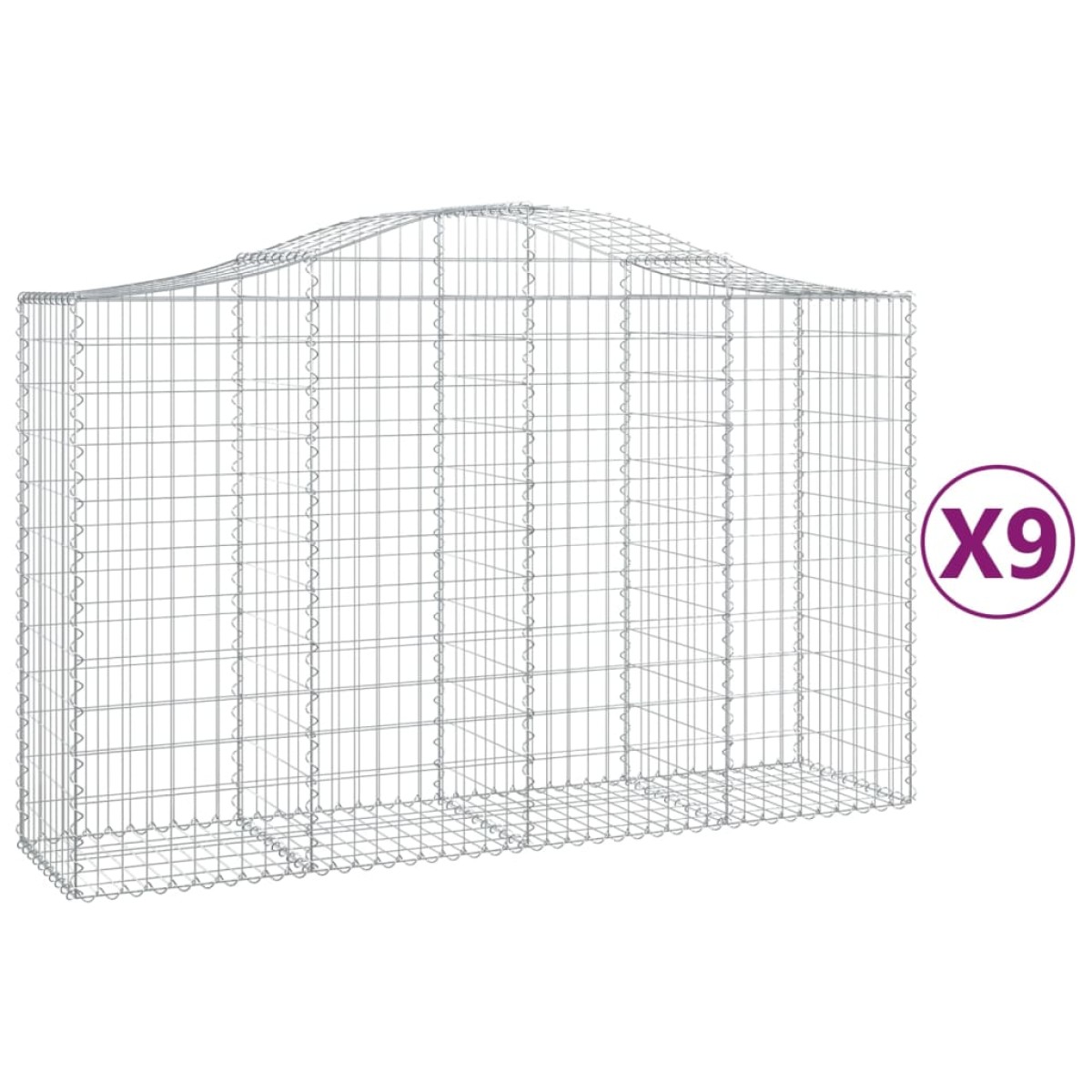 vidaXL Συρματοκιβώτια Τοξωτά 9 τεμ. 200x50x120/140 εκ. Γαλβαν. Ατσάλι