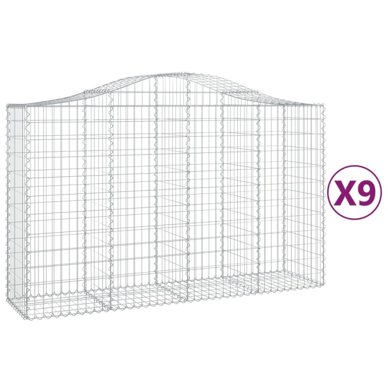 vidaXL Συρματοκιβώτια Τοξωτά 9 τεμ. 200x50x120/140 εκ. Γαλβαν. Ατσάλι
