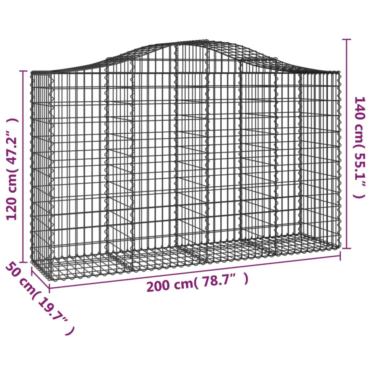 vidaXL Συρματοκιβώτια Τοξωτά 9 τεμ. 200x50x120/140 εκ. Γαλβαν. Ατσάλι
