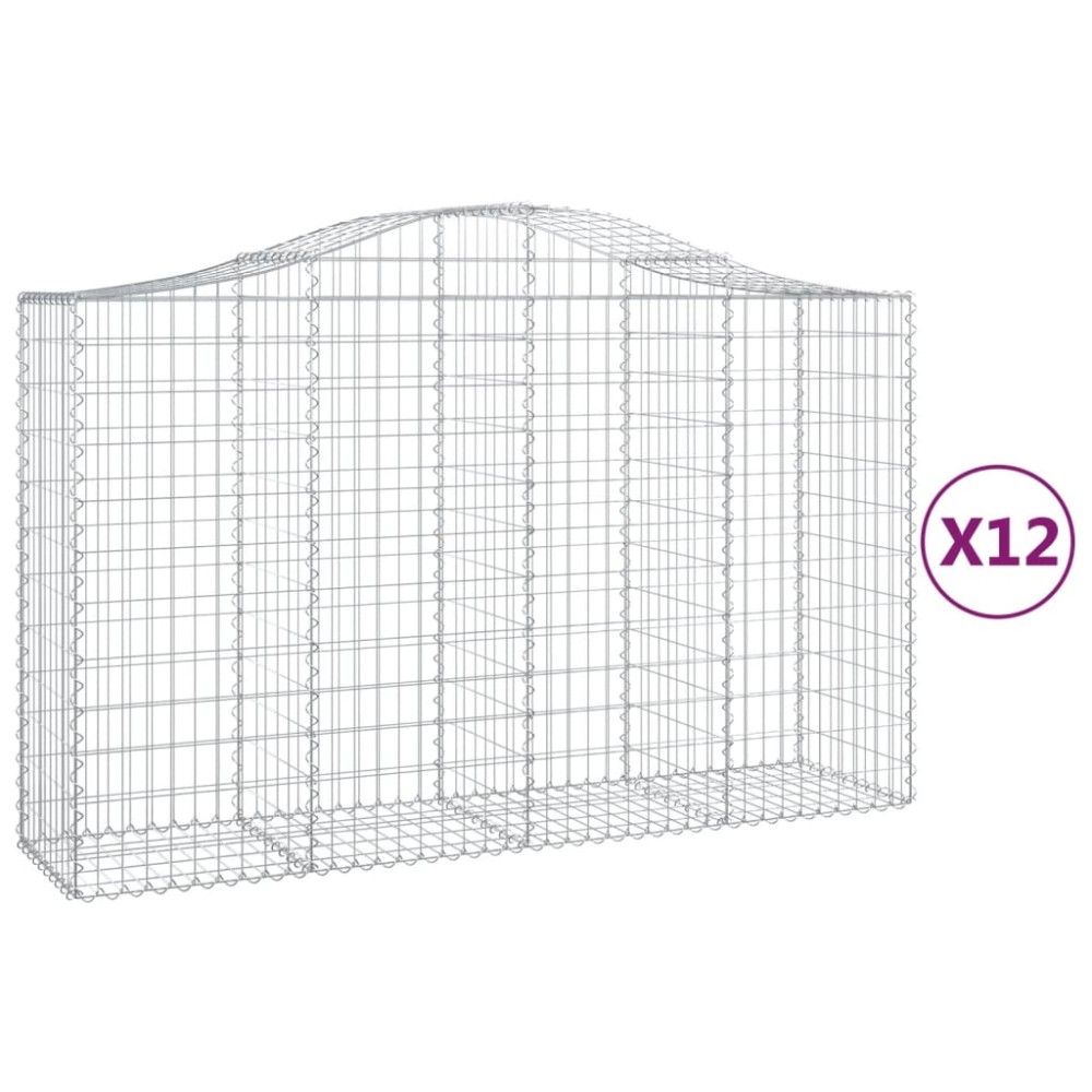vidaXL Συρματοκιβώτια Τοξωτά 12 τεμ. 200x50x120/140 εκ. Γαλβαν. Ατσάλι