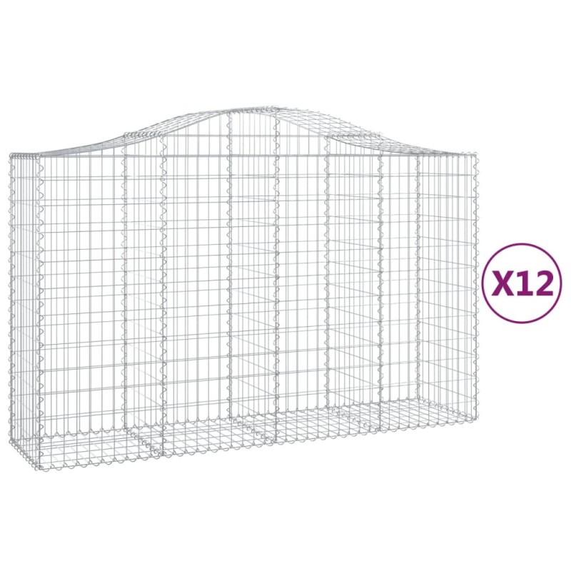 vidaXL Συρματοκιβώτια Τοξωτά 12 τεμ. 200x50x120/140 εκ. Γαλβαν. Ατσάλι