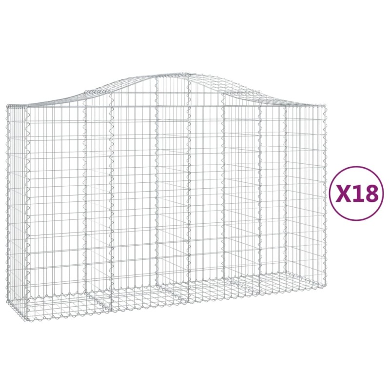 vidaXL Συρματοκιβώτια Τοξωτά 18 τεμ. 200x50x120/140 εκ. Γαλβαν. Ατσάλι