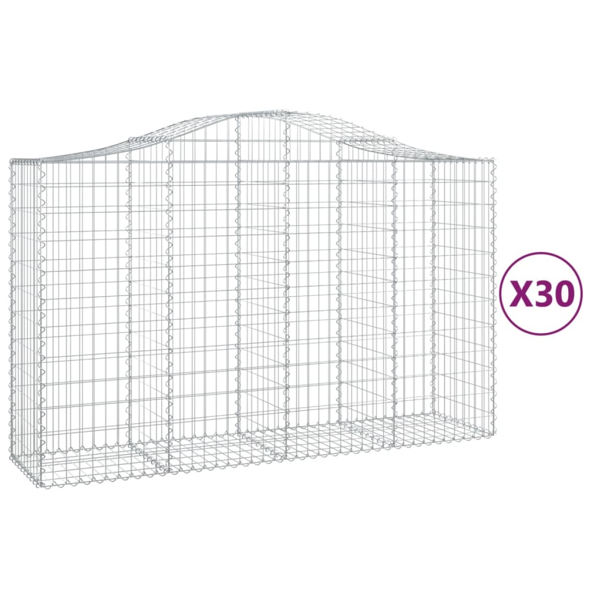 vidaXL Συρματοκιβώτια Τοξωτά 30 τεμ. 200x50x120/140 εκ. Γαλβαν. Ατσάλι