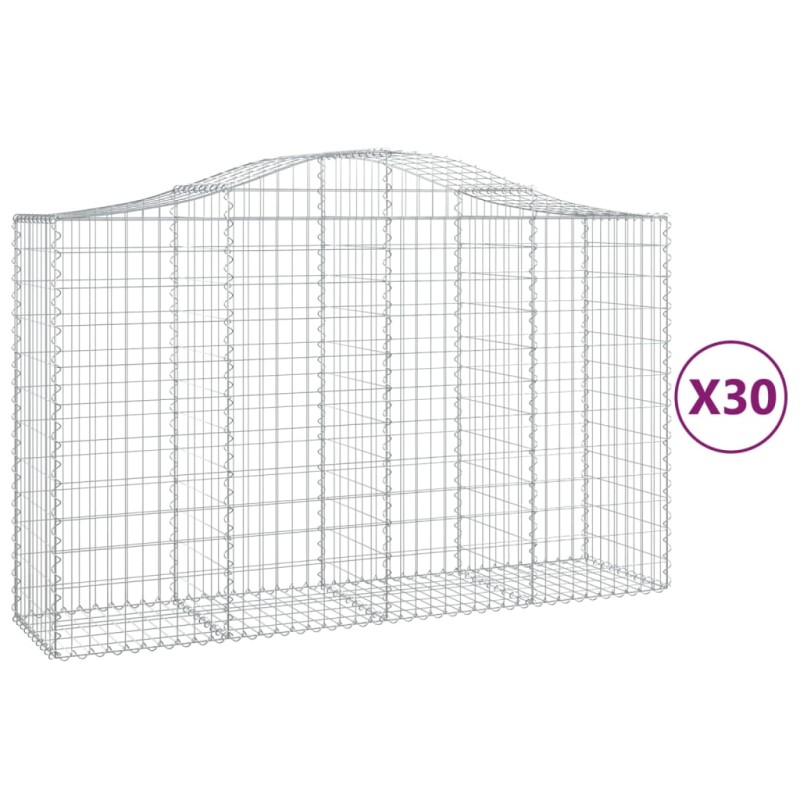 vidaXL Συρματοκιβώτια Τοξωτά 30 τεμ. 200x50x120/140 εκ. Γαλβαν. Ατσάλι