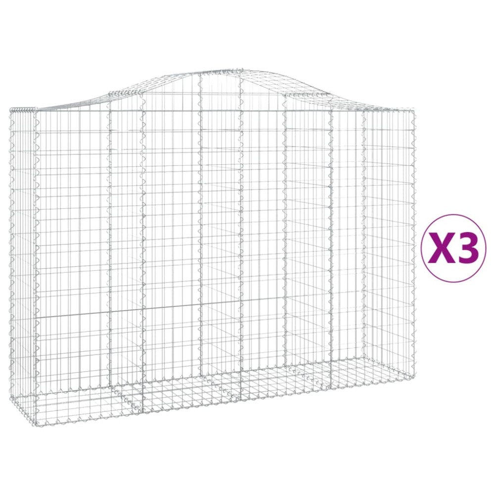 vidaXL Συρματοκιβώτια Τοξωτά 3 τεμ. 200x50x140/160 εκ. Γαλβαν. Ατσάλι