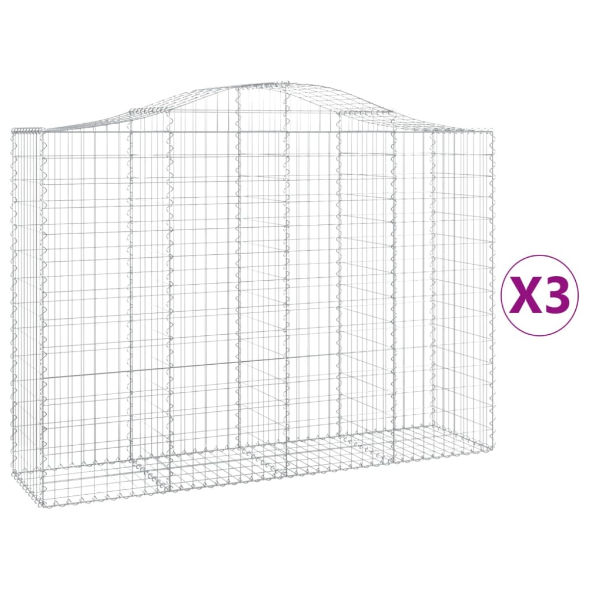 vidaXL Συρματοκιβώτια Τοξωτά 3 τεμ. 200x50x140/160 εκ. Γαλβαν. Ατσάλι