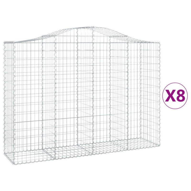 vidaXL Συρματοκιβώτια Τοξωτά 8 τεμ. 200x50x140/160 εκ. Γαλβαν. Ατσάλι