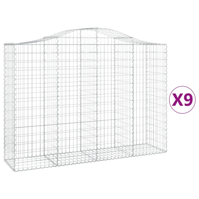 vidaXL Συρματοκιβώτια Τοξωτά 9 τεμ. 200x50x140/160 εκ. Γαλβαν. Ατσάλι