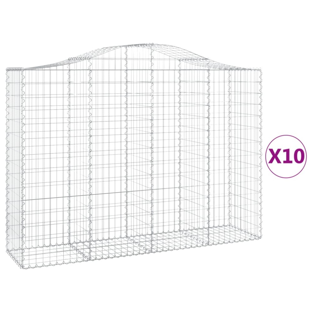 vidaXL Συρματοκιβώτια Τοξωτά 10 τεμ. 200x50x140/160 εκ. Γαλβαν. Ατσάλι