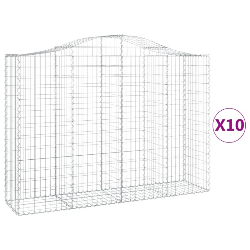 vidaXL Συρματοκιβώτια Τοξωτά 10 τεμ. 200x50x140/160 εκ. Γαλβαν. Ατσάλι