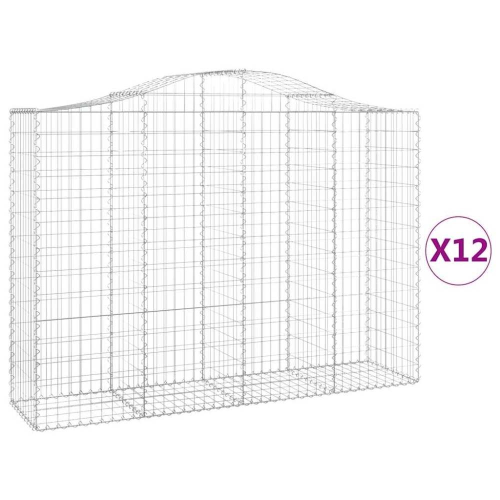 vidaXL Συρματοκιβώτια Τοξωτά 12 τεμ. 200x50x140/160 εκ. Γαλβαν. Ατσάλι