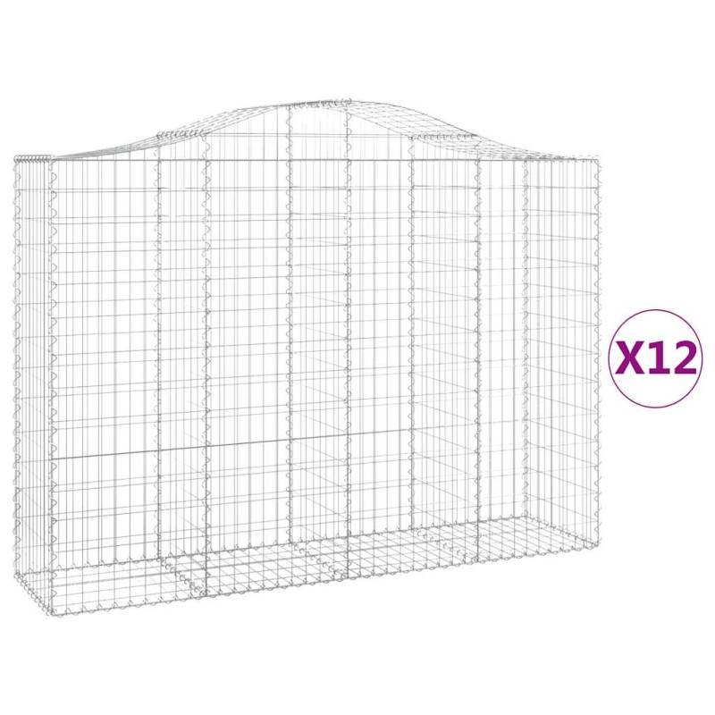 vidaXL Συρματοκιβώτια Τοξωτά 12 τεμ. 200x50x140/160 εκ. Γαλβαν. Ατσάλι