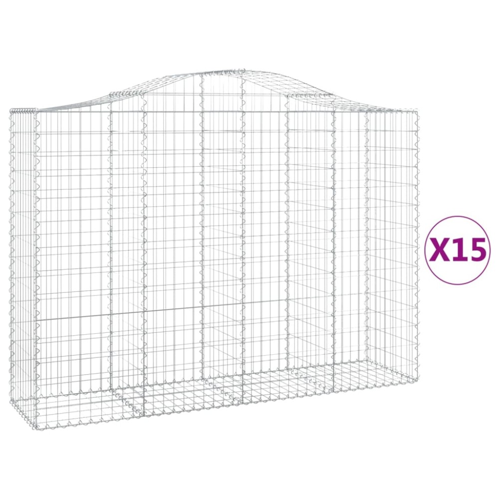vidaXL Συρματοκιβώτια Τοξωτά 15 τεμ. 200x50x140/160 εκ. Γαλβαν. Ατσάλι