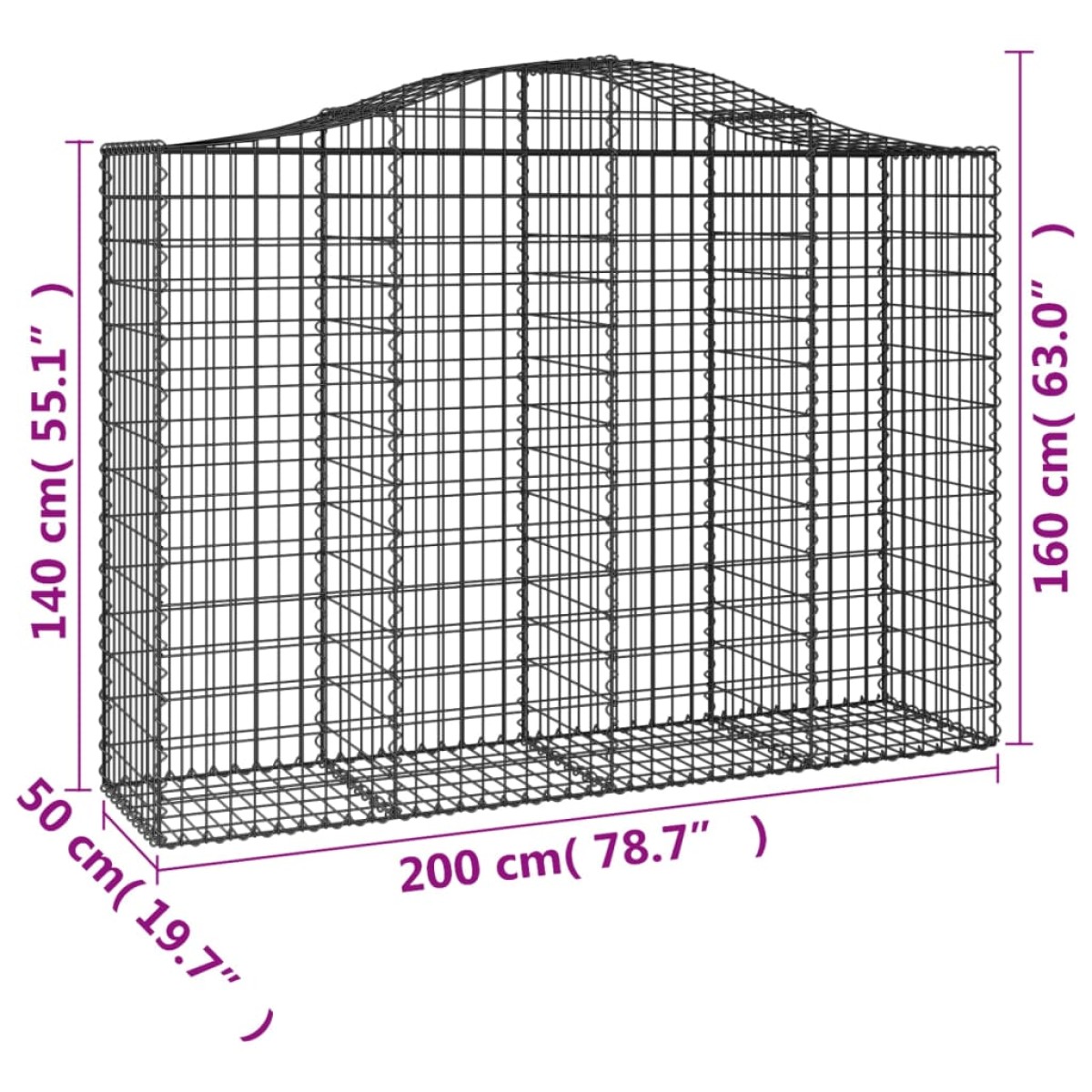 vidaXL Συρματοκιβώτια Τοξωτά 15 τεμ. 200x50x140/160 εκ. Γαλβαν. Ατσάλι