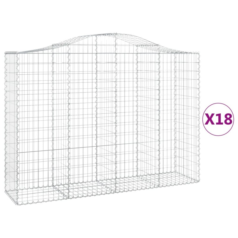 vidaXL Συρματοκιβώτια Τοξωτά 18 τεμ. 200x50x140/160 εκ. Γαλβαν. Ατσάλι