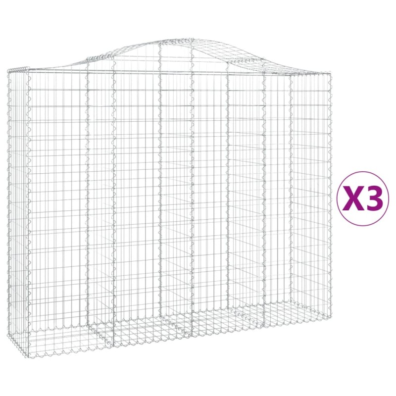 vidaXL Συρματοκιβώτια Τοξωτά 3 τεμ. 200x50x160/180 εκ. Γαλβαν. Ατσάλι