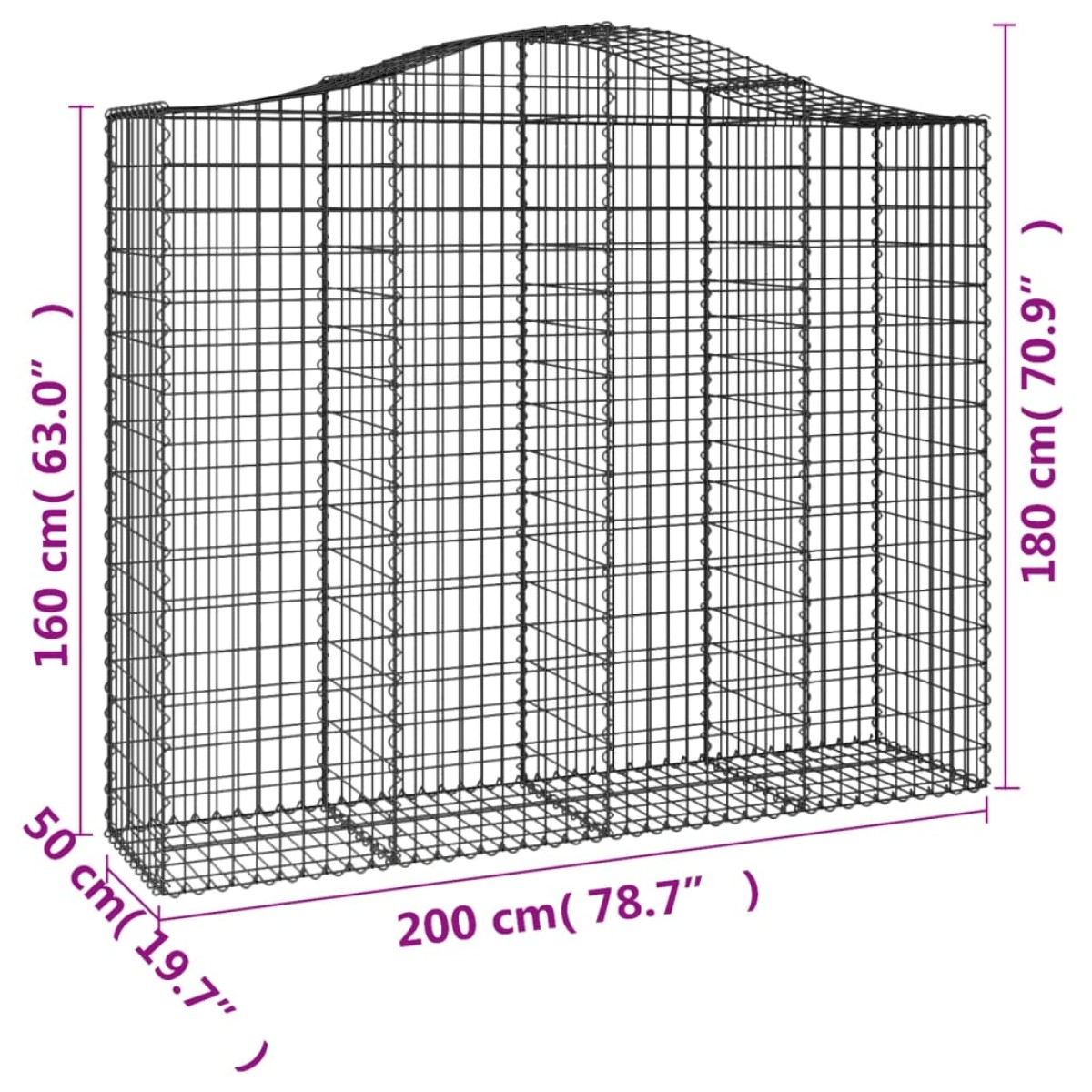 vidaXL Συρματοκιβώτια Τοξωτά 4 τεμ. 200x50x160/180 εκ. Γαλβαν. Ατσάλι