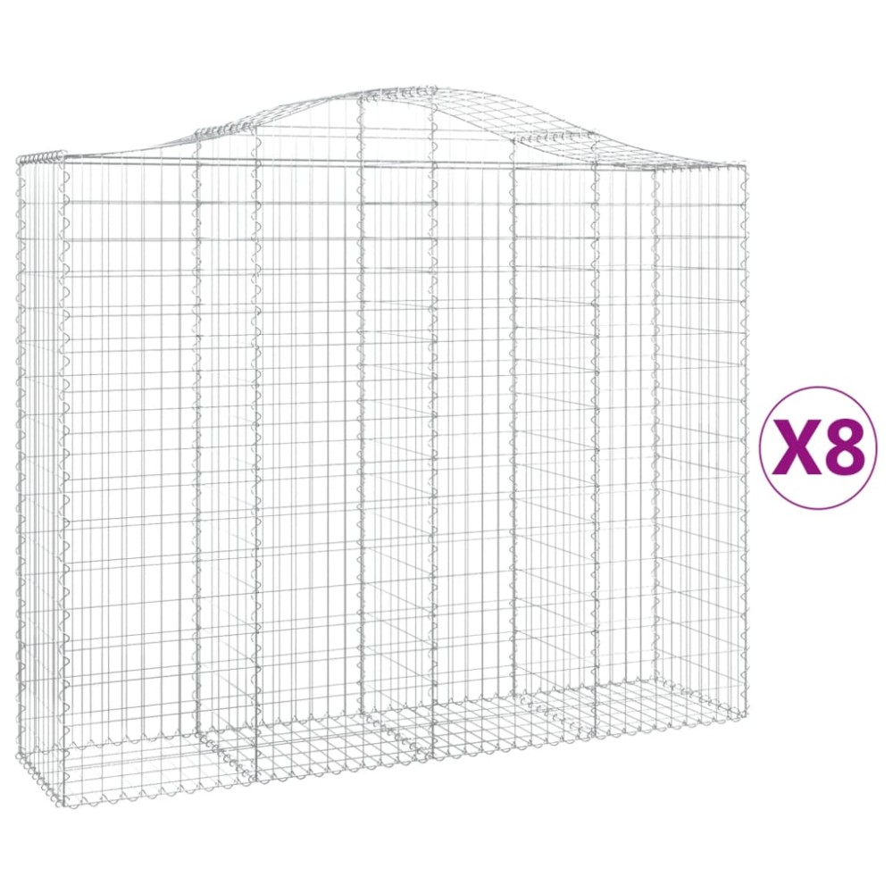 vidaXL Συρματοκιβώτια Τοξωτά 8 τεμ. 200x50x160/180 εκ. Γαλβαν. Ατσάλι