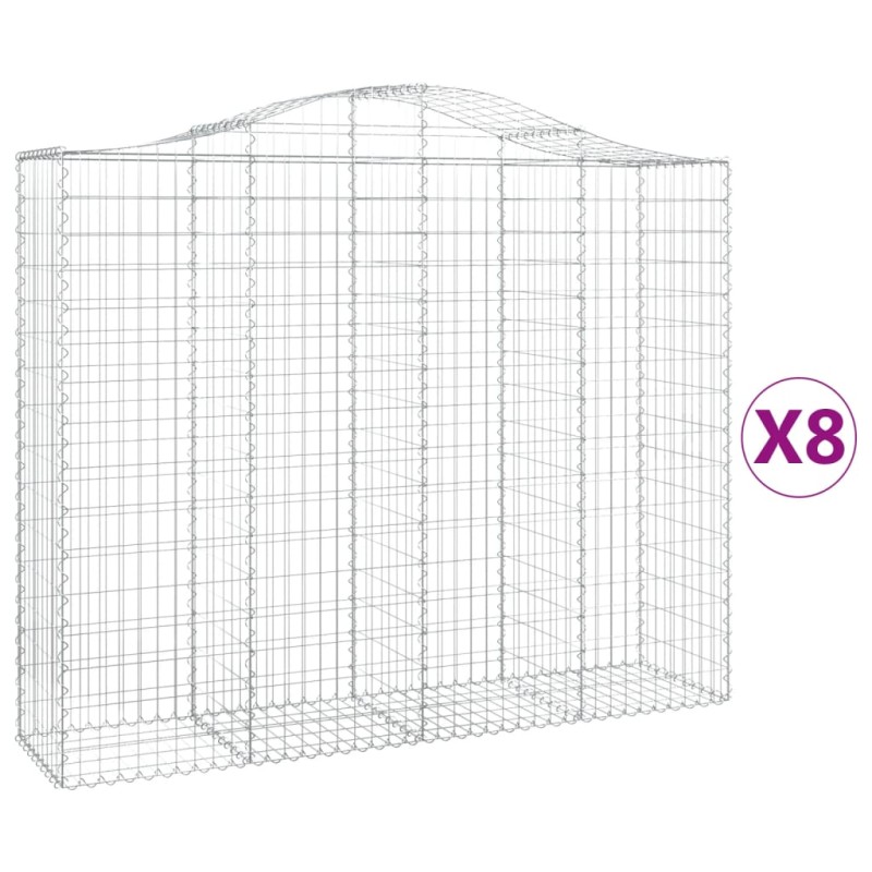 vidaXL Συρματοκιβώτια Τοξωτά 8 τεμ. 200x50x160/180 εκ. Γαλβαν. Ατσάλι