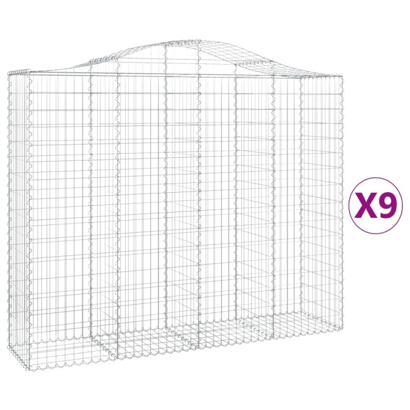 vidaXL Συρματοκιβώτια Τοξωτά 9 τεμ. 200x50x160/180 εκ. Γαλβαν. Ατσάλι