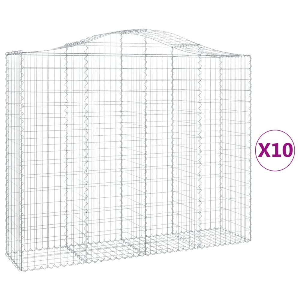 vidaXL Συρματοκιβώτια Τοξωτά 10 τεμ. 200x50x160/180 εκ. Γαλβαν. Ατσάλι