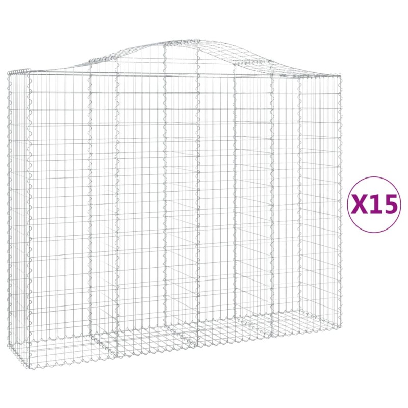 vidaXL Συρματοκιβώτια Τοξωτά 15 τεμ. 200x50x160/180 εκ. Γαλβαν. Ατσάλι