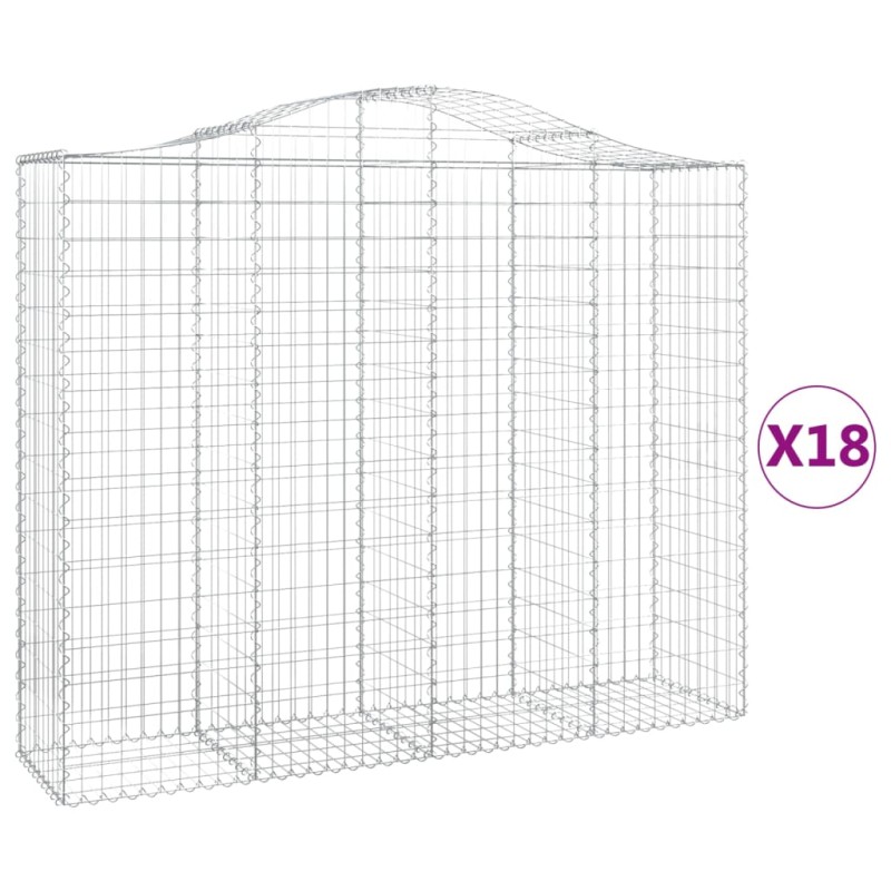 vidaXL Συρματοκιβώτια Τοξωτά 18 τεμ. 200x50x160/180 εκ. Γαλβαν. Ατσάλι