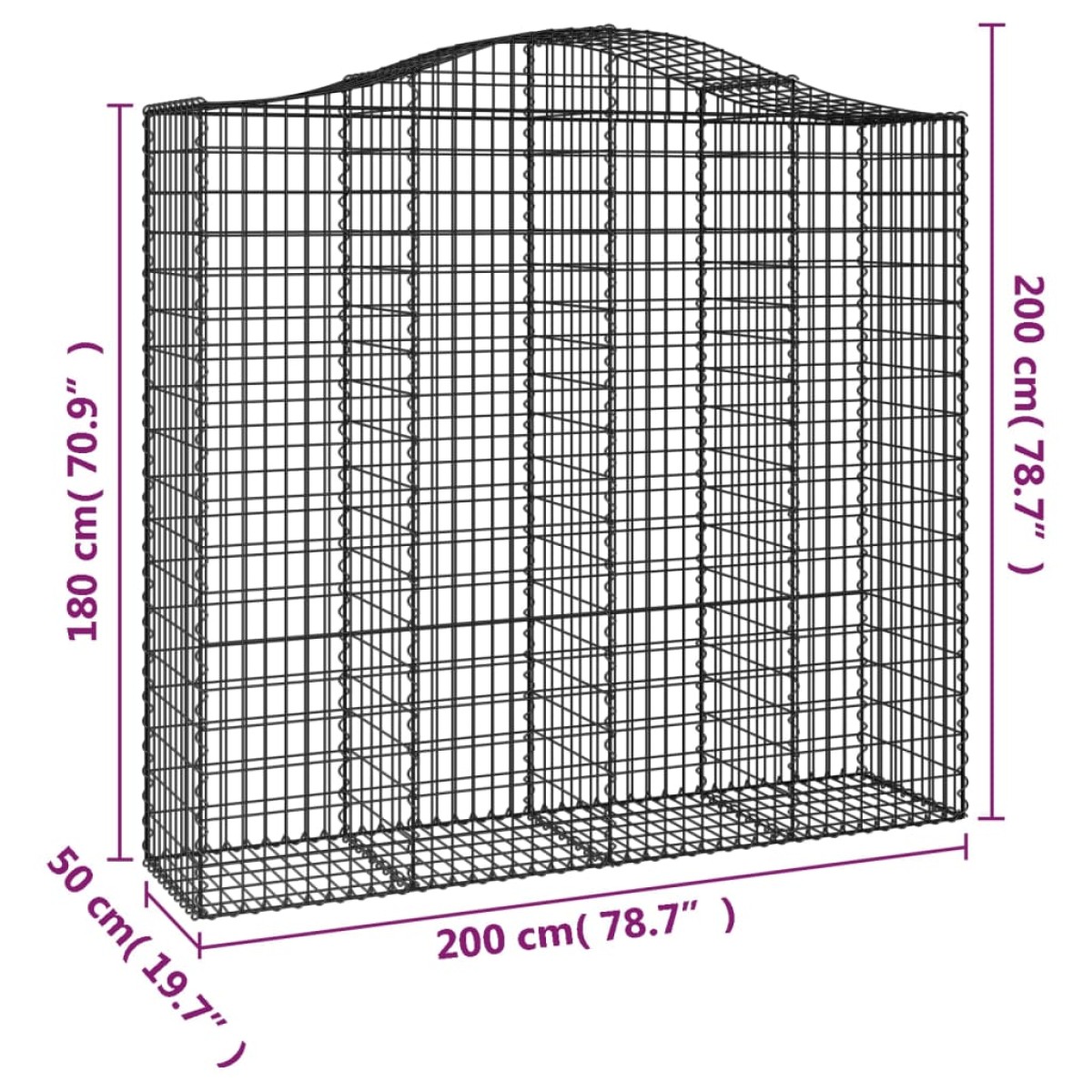 vidaXL Συρματοκιβώτια Τοξωτά 4 τεμ. 200x50x180/200 εκ. Γαλβαν. Ατσάλι