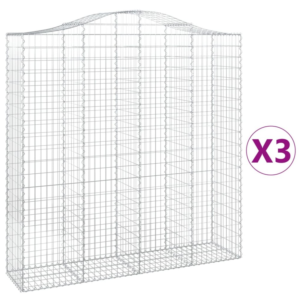 vidaXL Συρματοκιβώτια Τοξωτά 3 τεμ. 200x50x200/220 εκ. Γαλβαν. Ατσάλι