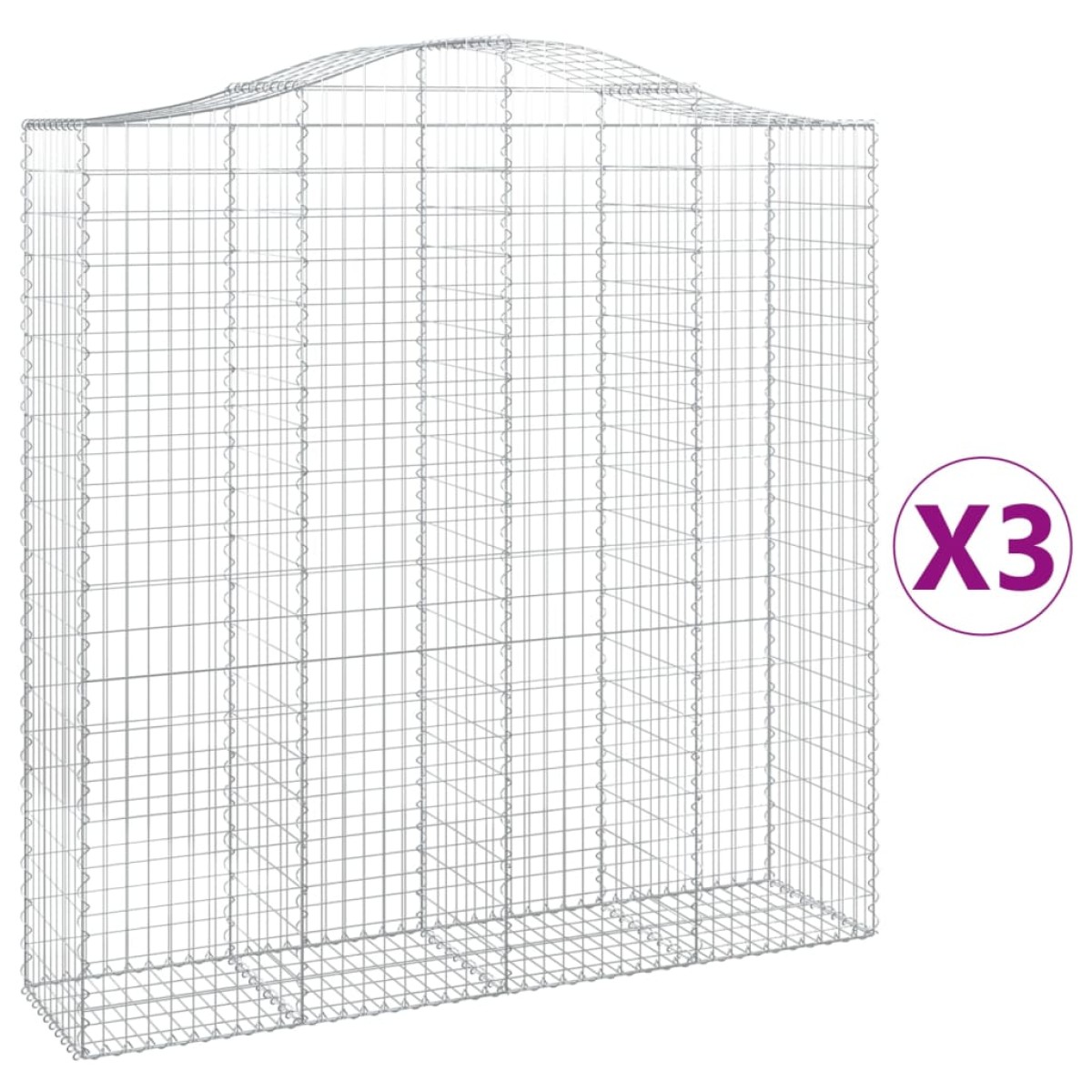 vidaXL Συρματοκιβώτια Τοξωτά 3 τεμ. 200x50x200/220 εκ. Γαλβαν. Ατσάλι