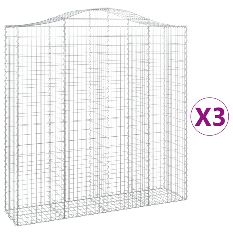 vidaXL Συρματοκιβώτια Τοξωτά 3 τεμ. 200x50x200/220 εκ. Γαλβαν. Ατσάλι
