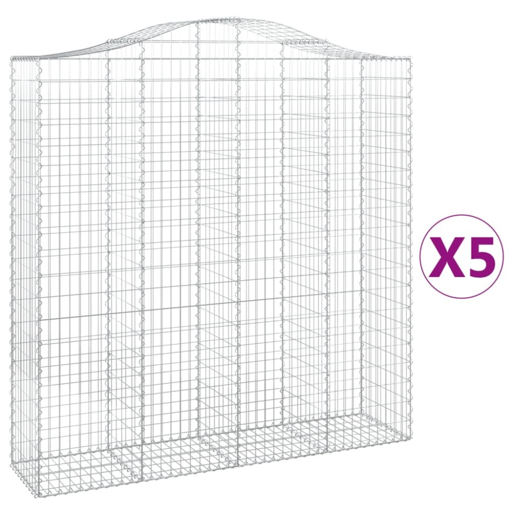 vidaXL Συρματοκιβώτια Τοξωτά 5 τεμ. 200x50x200/220 εκ. Γαλβαν. Ατσάλι