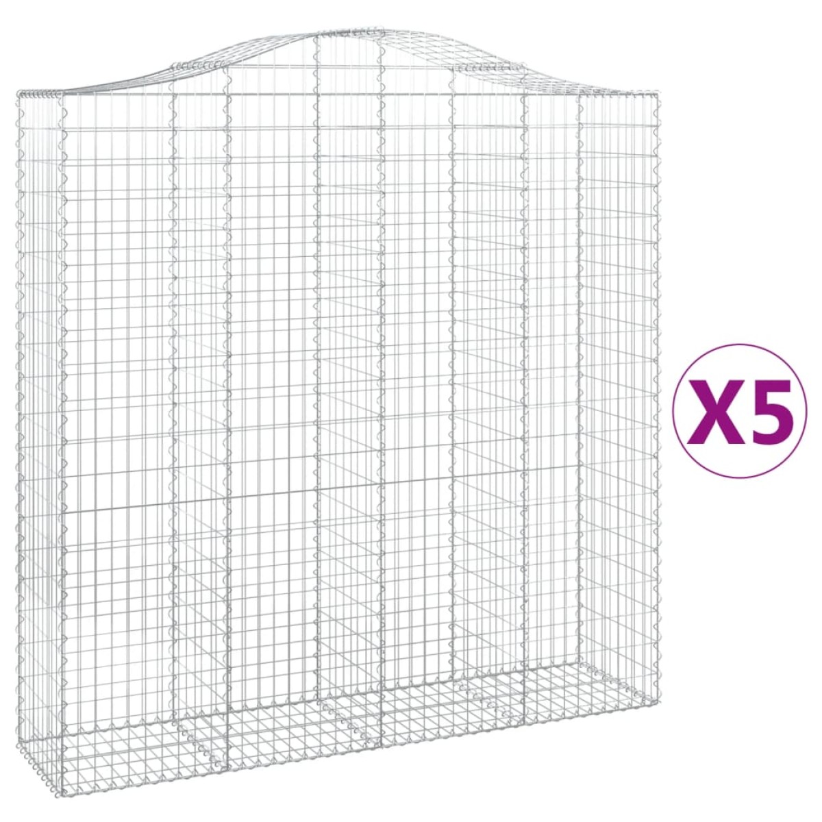 vidaXL Συρματοκιβώτια Τοξωτά 5 τεμ. 200x50x200/220 εκ. Γαλβαν. Ατσάλι