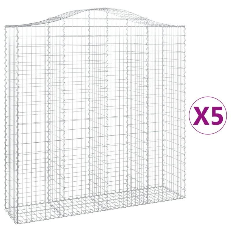 vidaXL Συρματοκιβώτια Τοξωτά 5 τεμ. 200x50x200/220 εκ. Γαλβαν. Ατσάλι