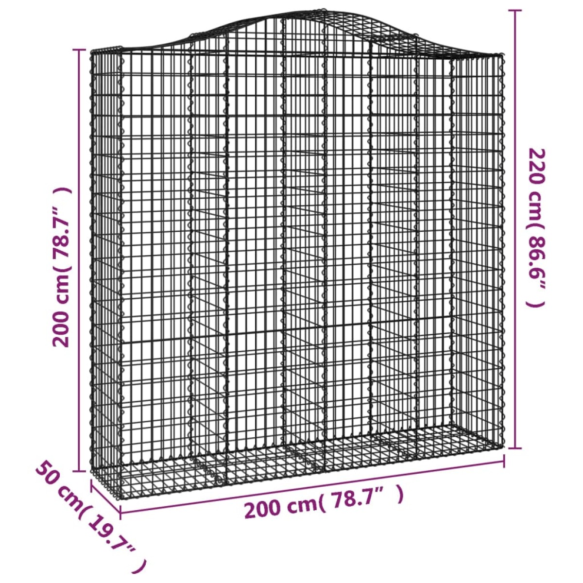 vidaXL Συρματοκιβώτια Τοξωτά 5 τεμ. 200x50x200/220 εκ. Γαλβαν. Ατσάλι
