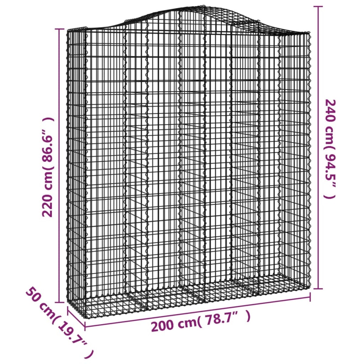 vidaXL Συρματοκιβώτια Τοξωτά 4 τεμ. 200x50x220/240 εκ. Γαλβαν. Ατσάλι