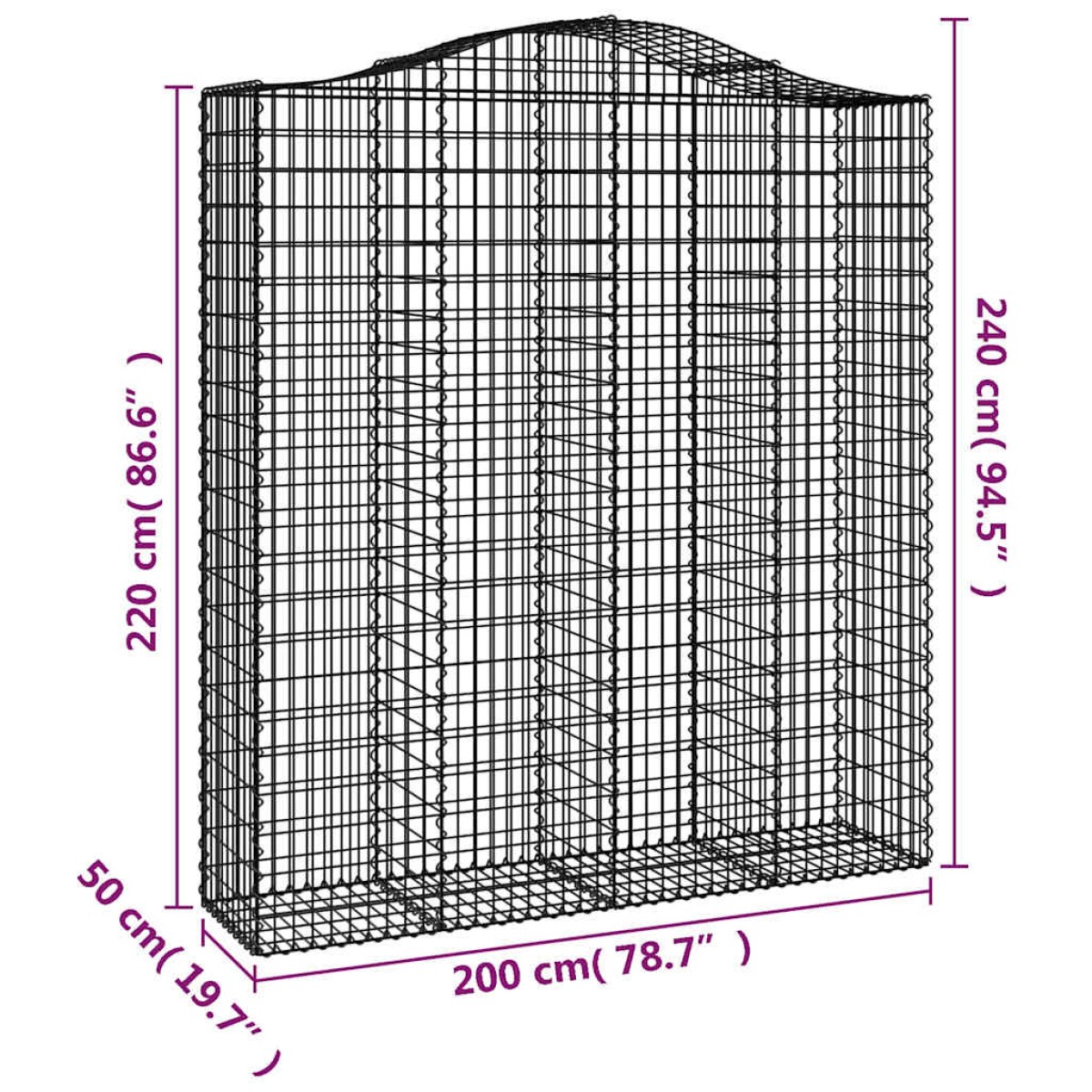 vidaXL Συρματοκιβώτια Τοξωτά 7 τεμ. 200x50x220/240 εκ. Γαλβαν. Ατσάλι