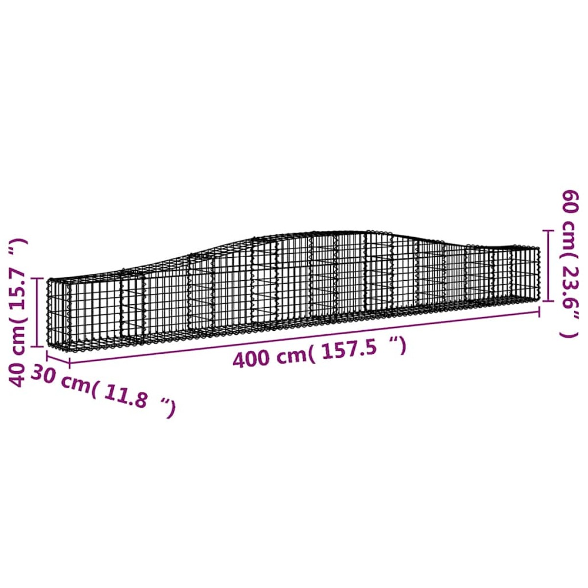 vidaXL Συρματοκιβώτια Τοξωτά 10 τεμ. 400x30x40/60 εκ. Γαλβαν. Ατσάλι