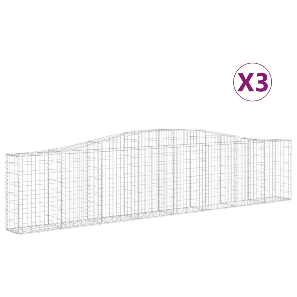 vidaXL Συρματοκιβώτια Τοξωτά 3 τεμ. 400x30x80/100 εκ. Γαλβαν. Ατσάλι